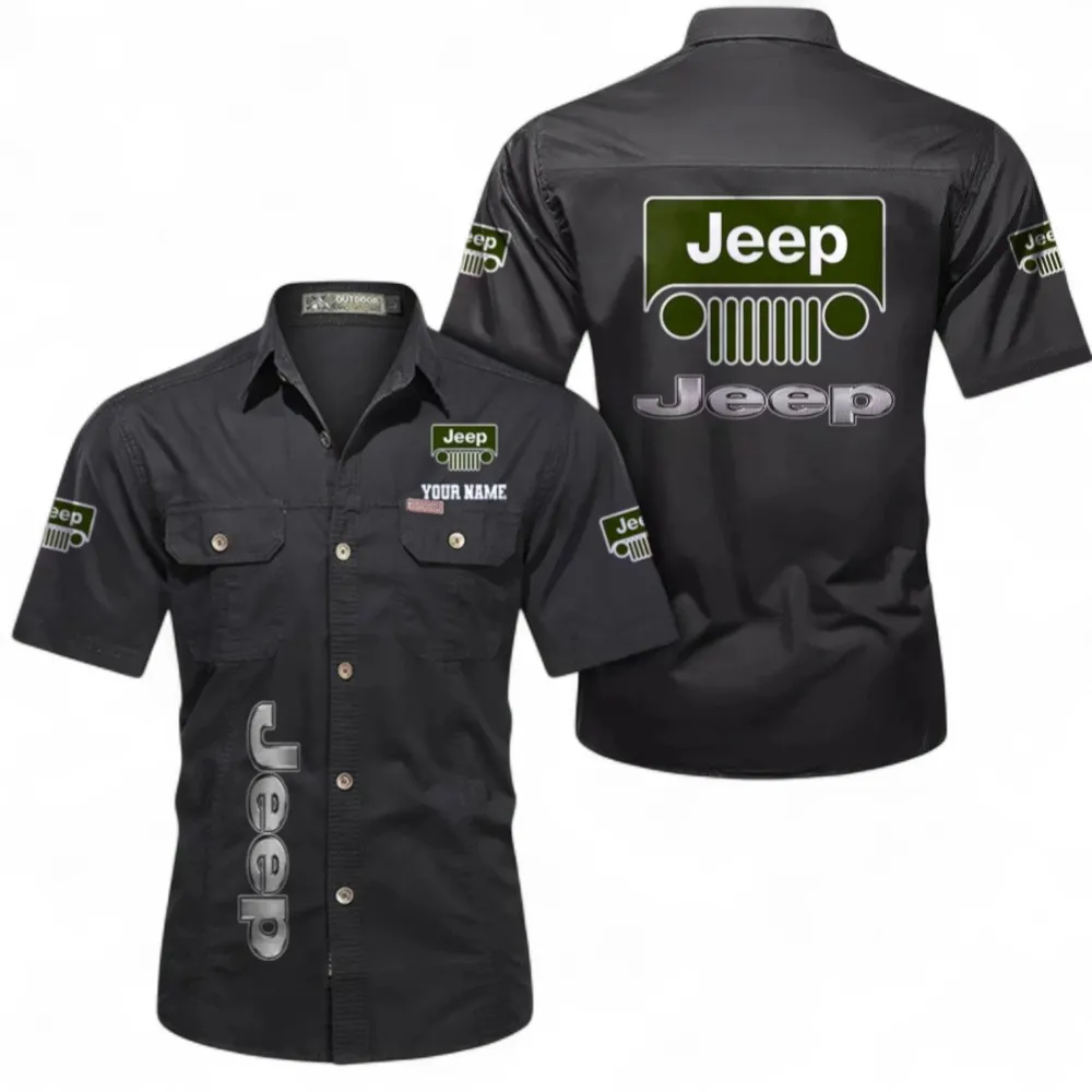 Adventure Utility Vehicle Men's Cotton Casual Short Sleeve Shirt, Custom Name CAR392 - Black
