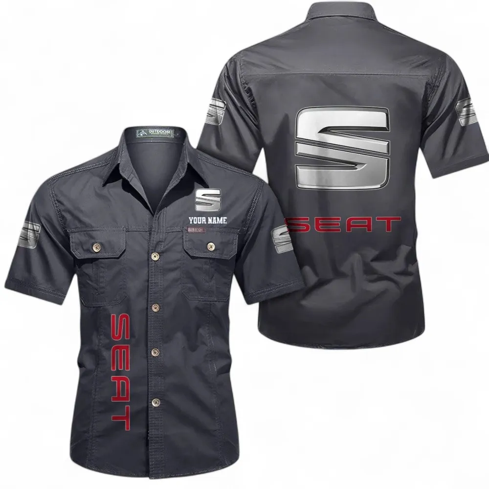 Affordable Sedan Cotton Casual Short Sleeve Shirt, Custom Name CAR392 - Gray