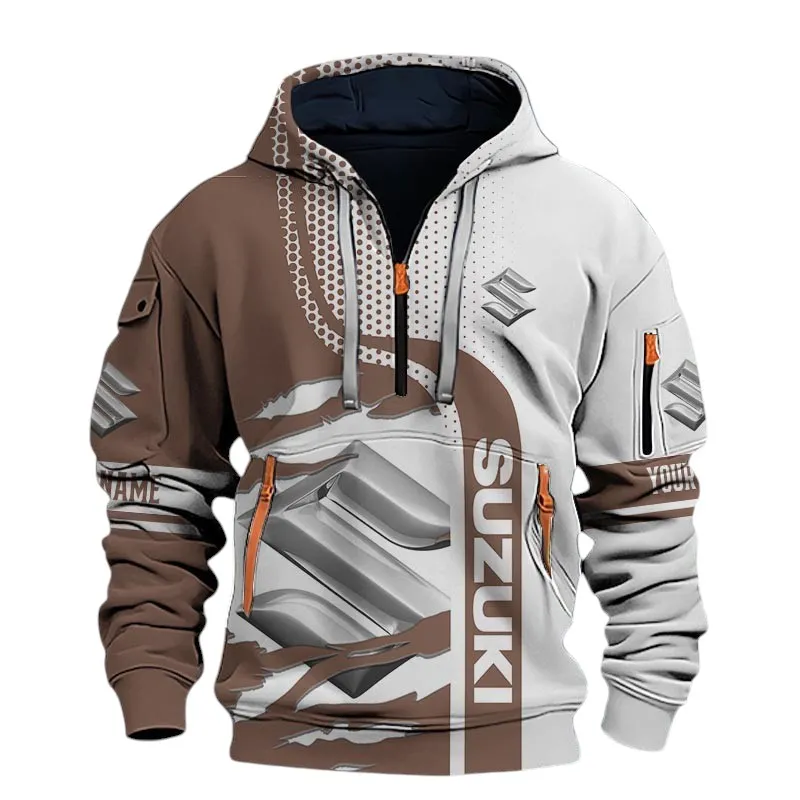 Agile Two-Wheeler Hoodie Half Zip 3D, Casual Comfort Hoodie For Motor Lovers CAR398 - Brown