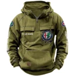 Stylish Grand Tourer Tactical Quarter Zip Hoodie, Exclusive Logo Hoodie For Car Enthusiasts CAR164 - Army Green