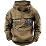 Elegant Touring Car Tactical Quarter Zip Hoodie, Exclusive Logo Hoodie For Car Enthusiasts CAR164 - Khaki