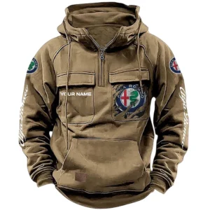 Elegant Touring Car Tactical Quarter Zip Hoodie, Exclusive Logo Hoodie For Car Enthusiasts CAR164 - Khaki