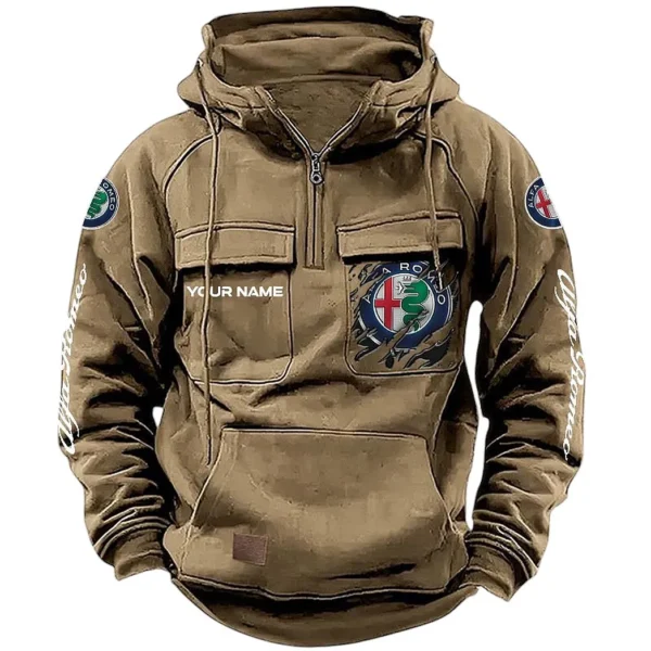 Elegant Touring Car Tactical Quarter Zip Hoodie, Exclusive Logo Hoodie For Car Enthusiasts CAR164 - Khaki