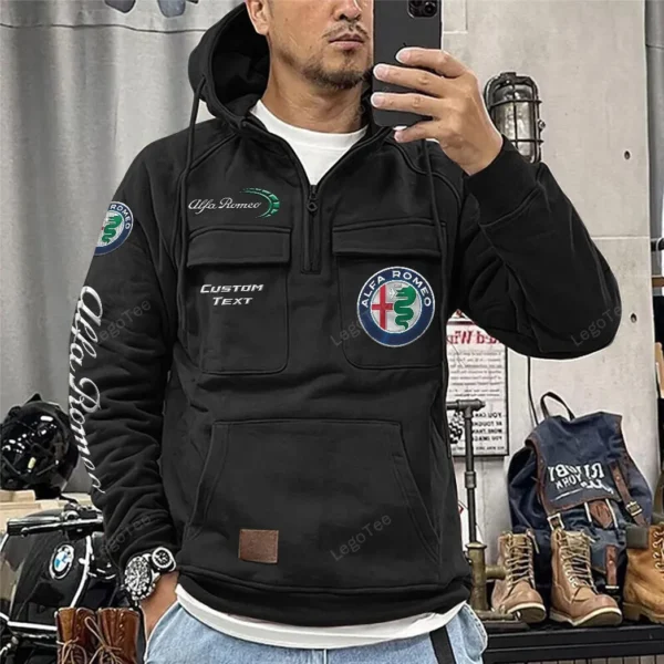 Dynamic Engine Ride Tactical Quarter Zip Hoodie, Exclusive Logo Hoodie For Car Enthusiasts CAR106 - Black - Image 2