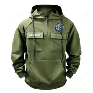 Italian Sport Sedan Tactical Quarter Zip Hoodie, Exclusive Logo Hoodie For Car Enthusiasts CAR109 - Army Green