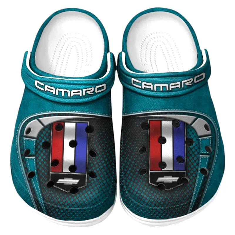 All Over Print American Pony Car Clog, Automotive Lifestyle Inspired Shoes for Car Enthusiasts CAR177 - Cyan