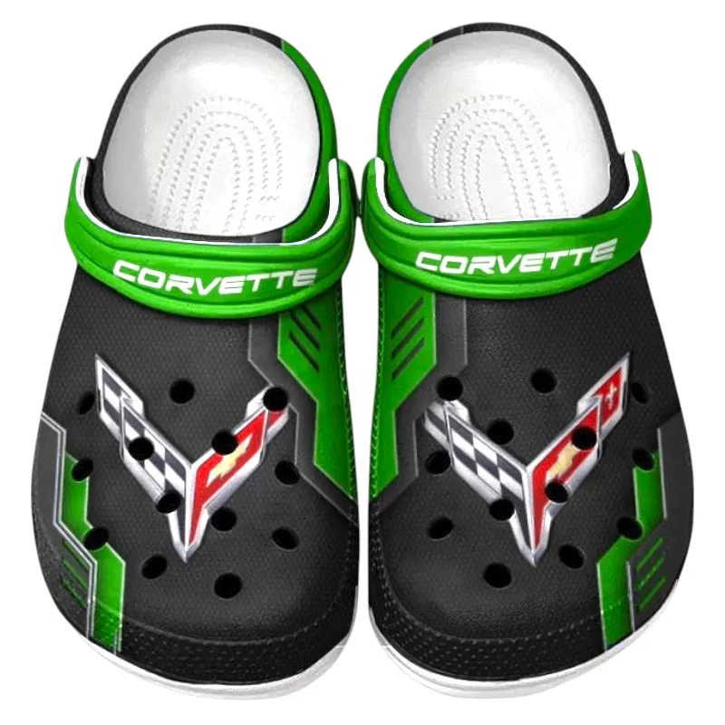 All Over Print Sporty Compact Vehicle Clog, Automotive Lifestyle Inspired Shoes for Car Enthusiasts CAR185 - Green
