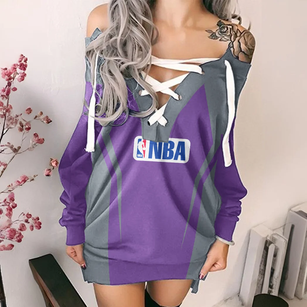 All-Season Court Family Lace-Up Sweatshirt For Women, Feminine Lace-Up Hoodie Dress HVN1274