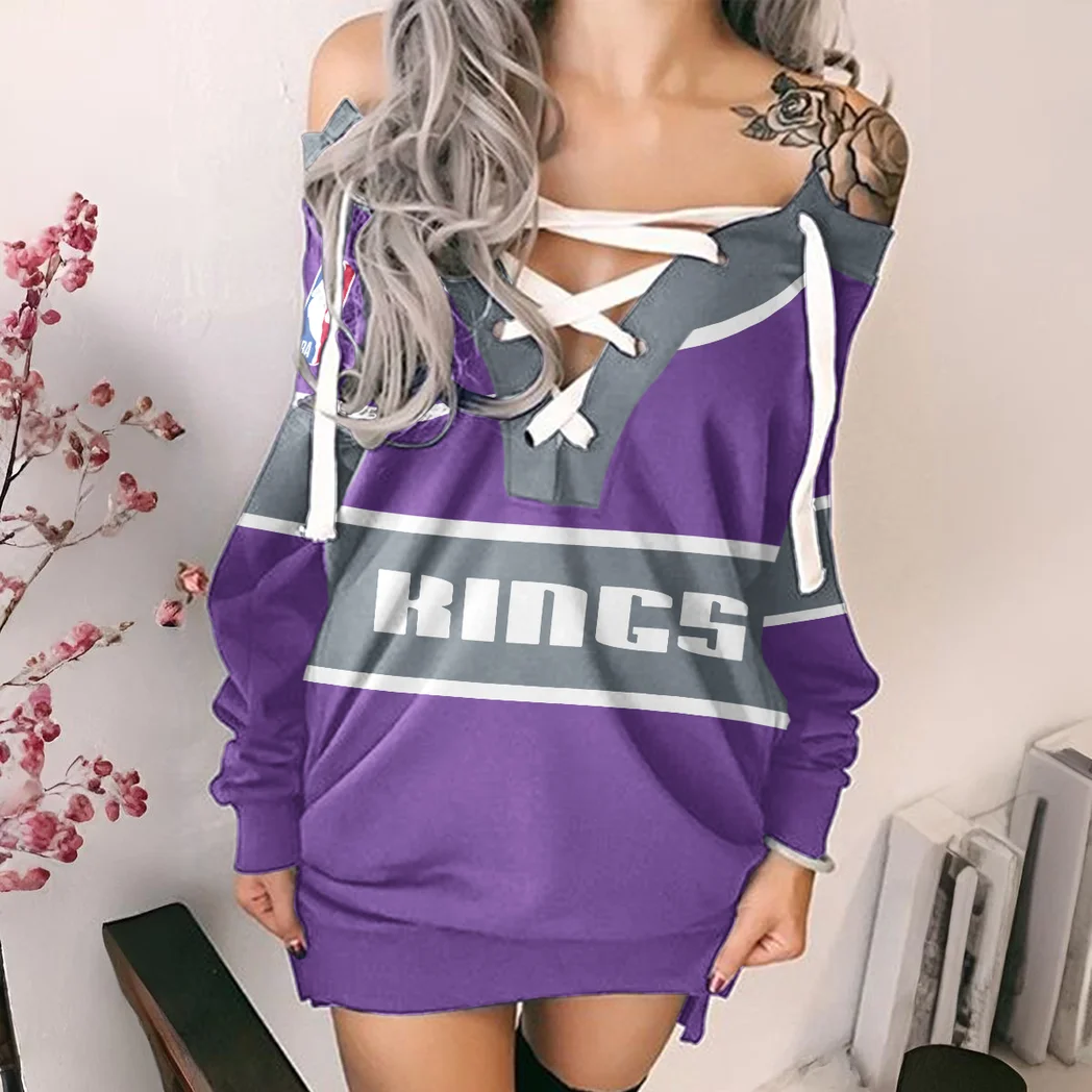 All-Season Court Family Lace-Up Sweatshirt For Women, Trendy Streetwear Hoodie Dress HVN1275