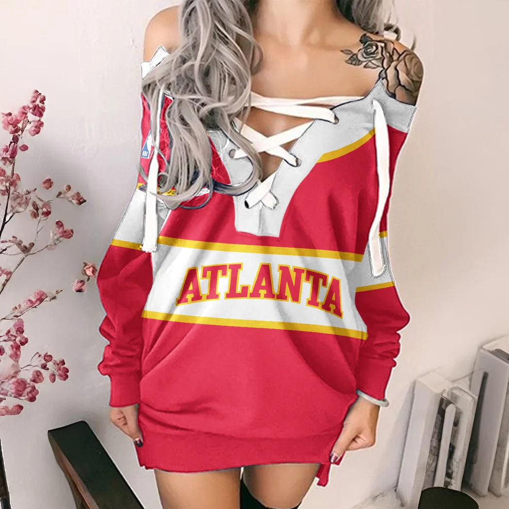 All-Season Fan Crew Lace-Up Sweatshirt For Women, Active Lifestyle Lace-Up Pullover HVN1275