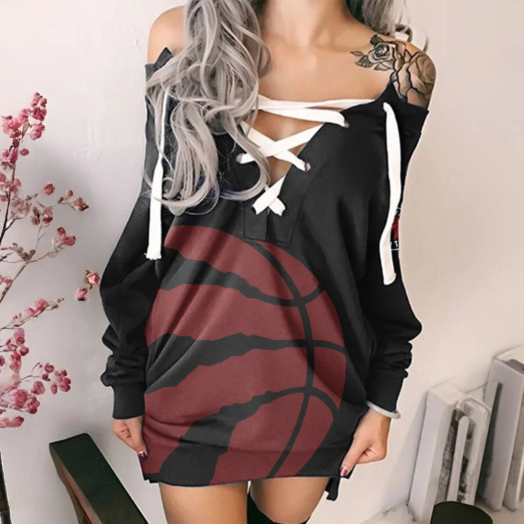 All-Season Sport Supporters Lace-Up Sweatshirt For Women, Feminine Lace-Up Hoodie Dress HVN1278