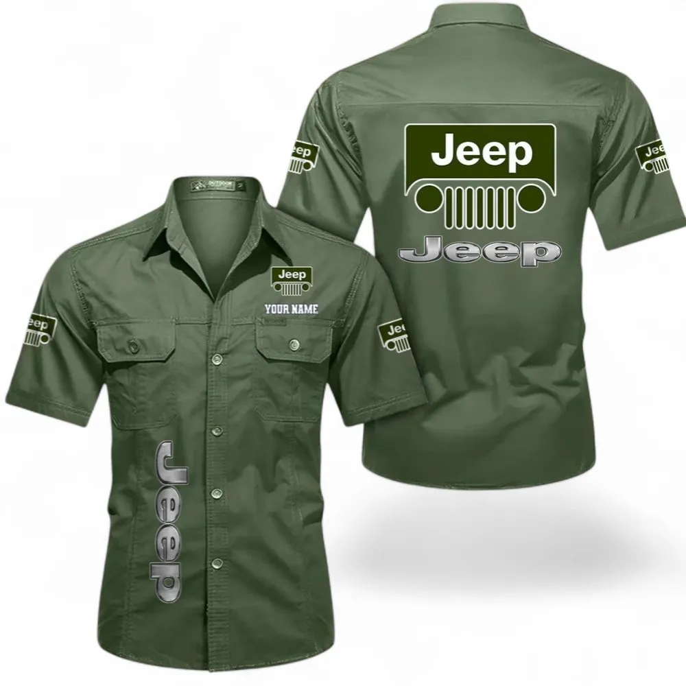 All-Terrain Utility Ride Men's Short Sleeve Cotton Shirt, Custom Name CAR392 - Army Green