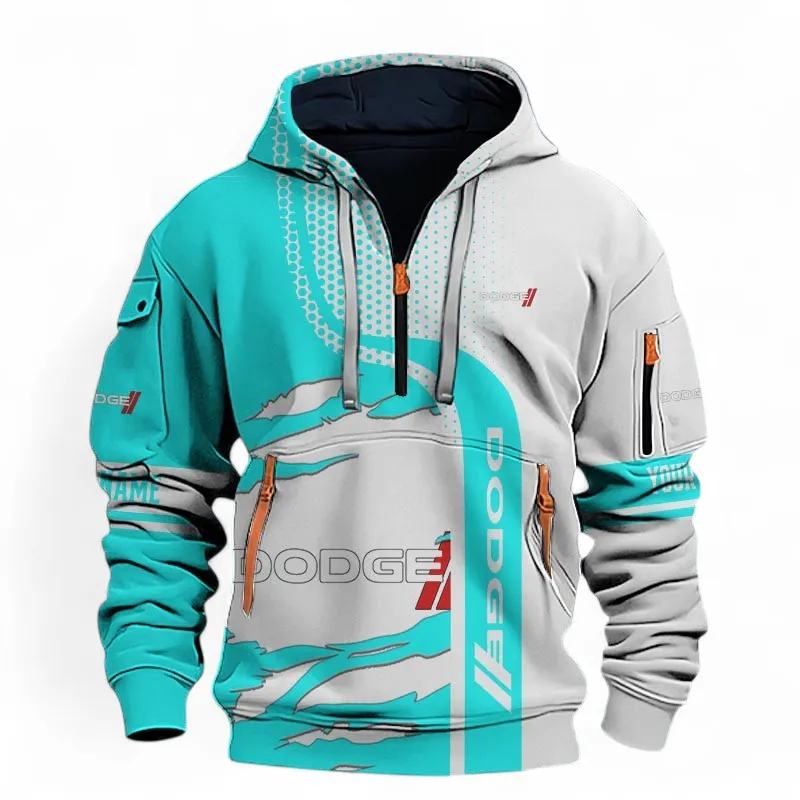American Car Hoodie Half Zip 3D, Sporty Urban Comfort Hoodie For Car Lovers CAR396 - Cyan