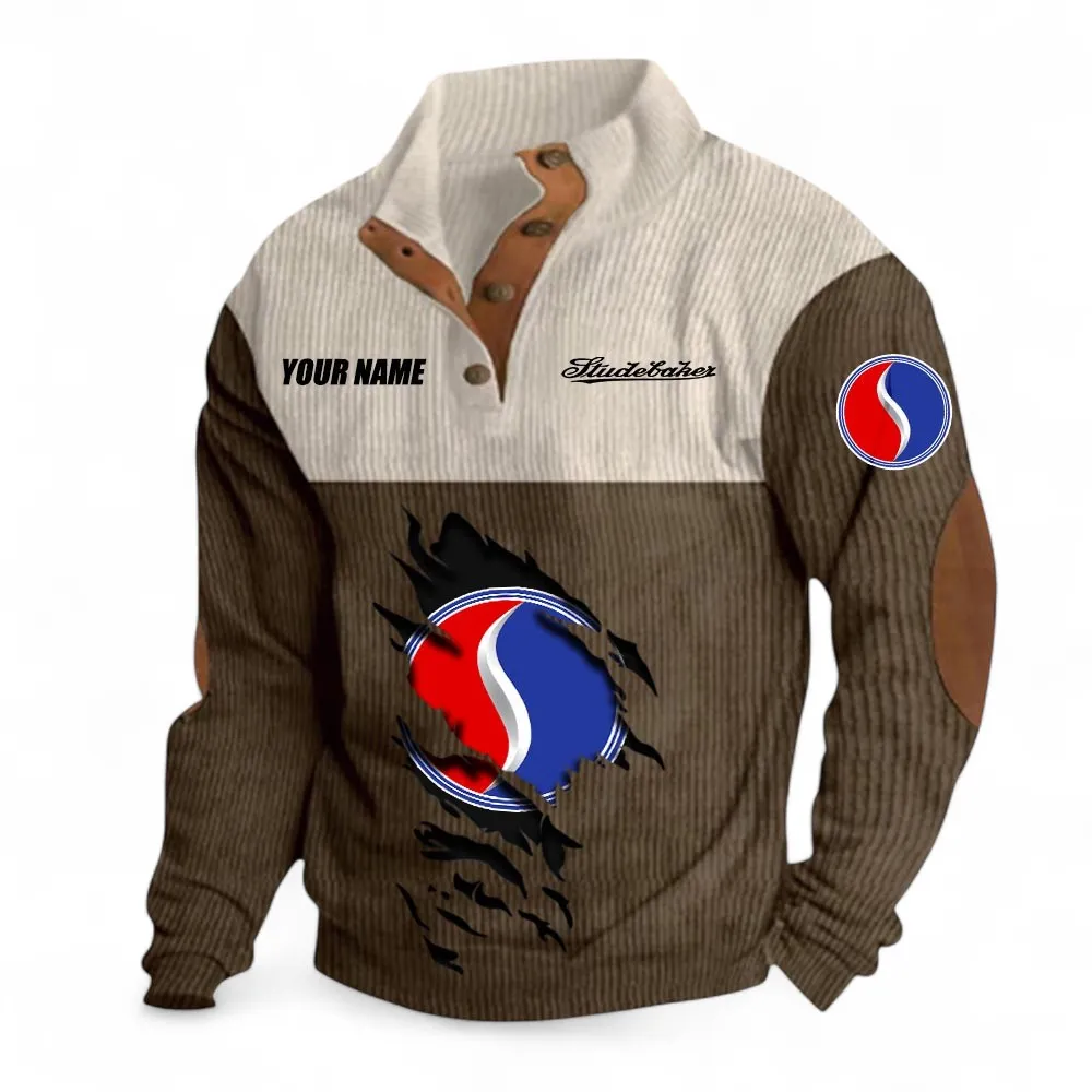 American Classic Car Men's Stand Up Collar Base Shirt, Exclusive Logo Hoodie For Car Enthusiasts CAR402 - Brown