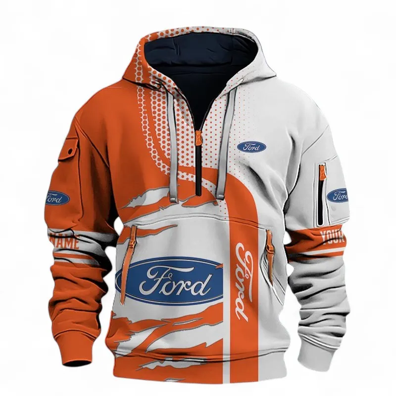 American Classic Hoodie Half Zip 3D, Everyday Comfortable Hoodie For Car Lovers CAR396 - Orange