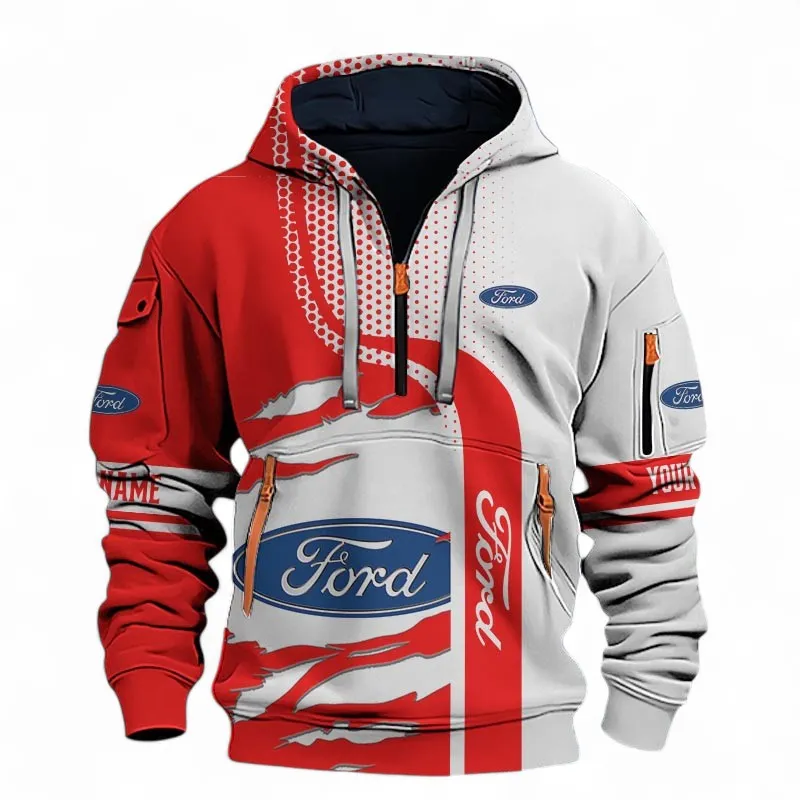 American Classic Hoodie Half Zip 3D, Streetwear Casual Outfit For Car Lovers CAR396 - Red