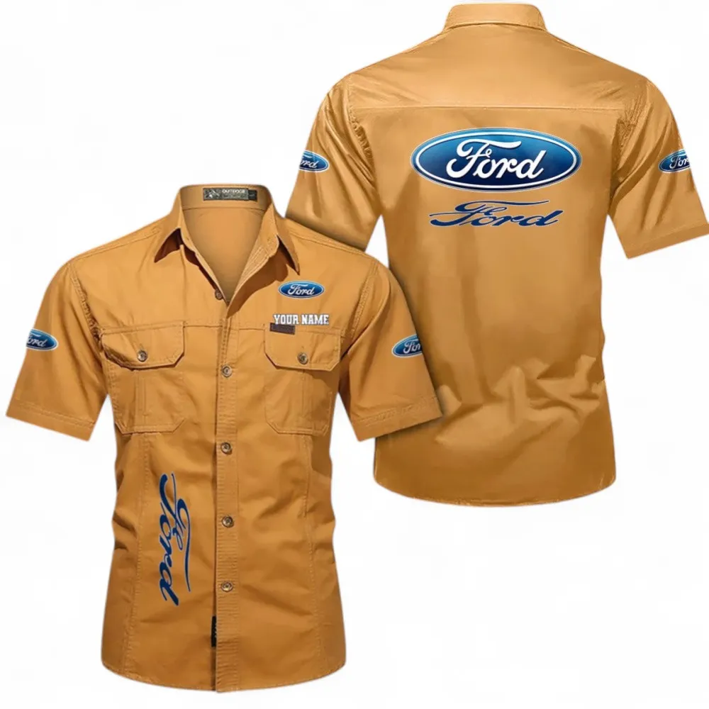 American Classic Men's Short Sleeved Cotton Shirt, Custom Name CAR392 - Turmeric