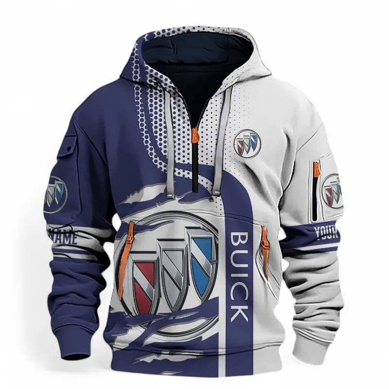 American Luxury Vehicle Hoodie Half Zip 3D, Sporty & Casual  Hoodie For Car Lovers CAR396 - Blue