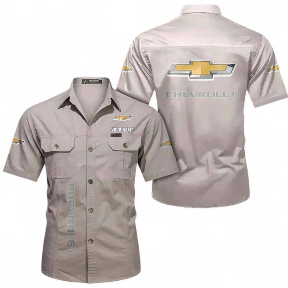 American Pickup Truck Classic Men's Short Sleeve Cotton Shirt, Custom Name CAR392 - Beige