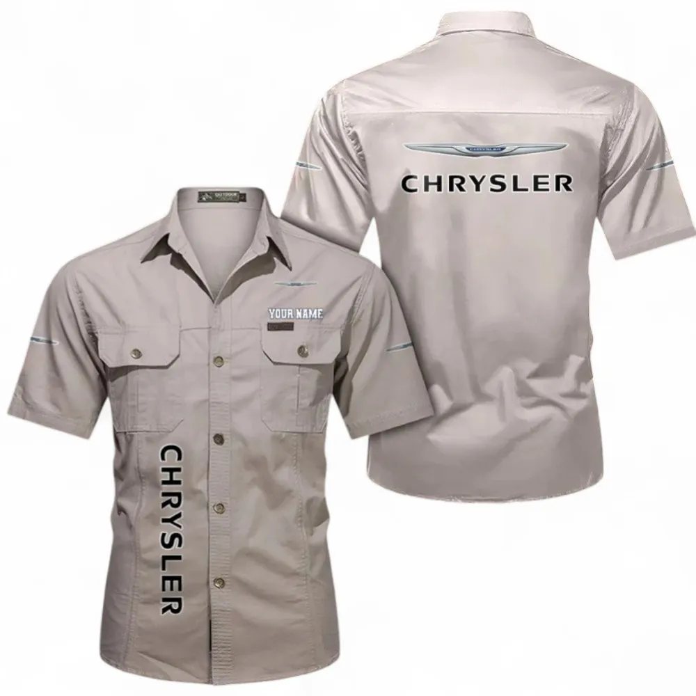 American Sedan Classic Men's Short Sleeve Cotton Shirt, Custom Name CAR392 - Beige