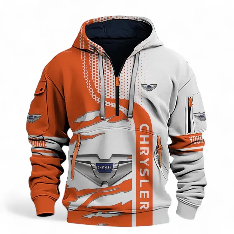 American Sedan Hoodie Half Zip 3D, Streetwear Outfit For Car Lovers CAR396 - Orange