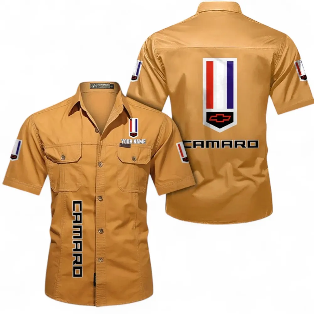 American Speed Car Cotton Short Sleeved Shirt, Custom Name CAR392 - Turmeric