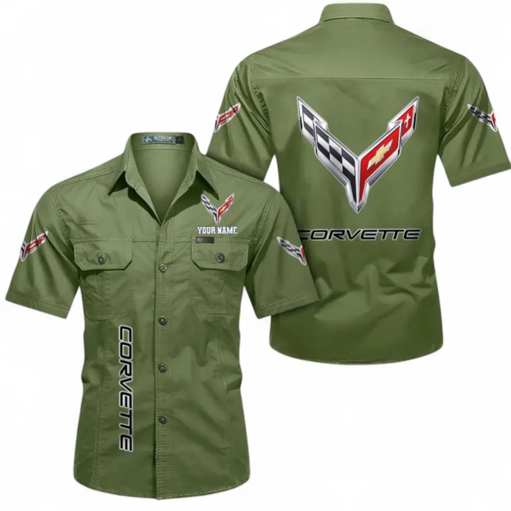 American Sports Car Breathable Men's Cotton Short Sleeved Shirt, Custom Name CAR392 - Fruit Green