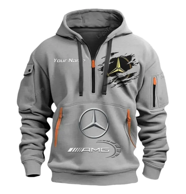 Hoodie Half Zipper Exclusive Logo Gift For Racing Edition Car Enthusiasts CAR113 - Gray