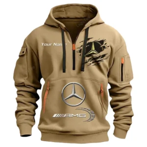 Hoodie Half Zipper Exclusive Logo Gift For Track-Ready Car Enthusiasts CAR113 - Khaki