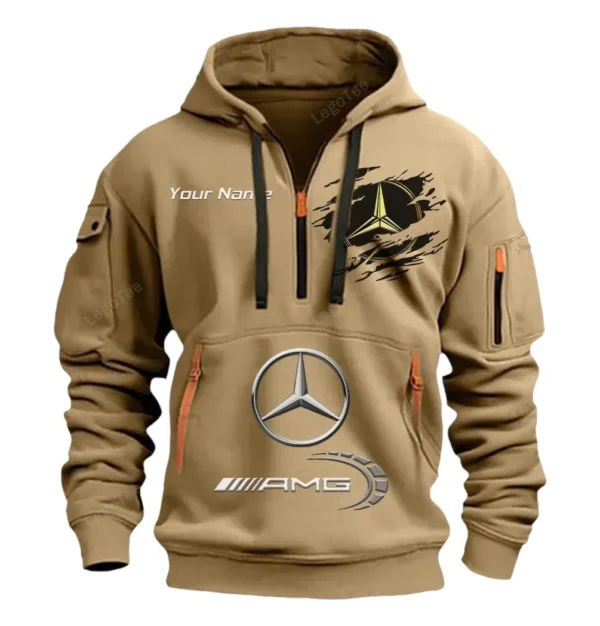 Hoodie Half Zipper Exclusive Logo Gift For Track-Ready Car Enthusiasts CAR113 - Khaki