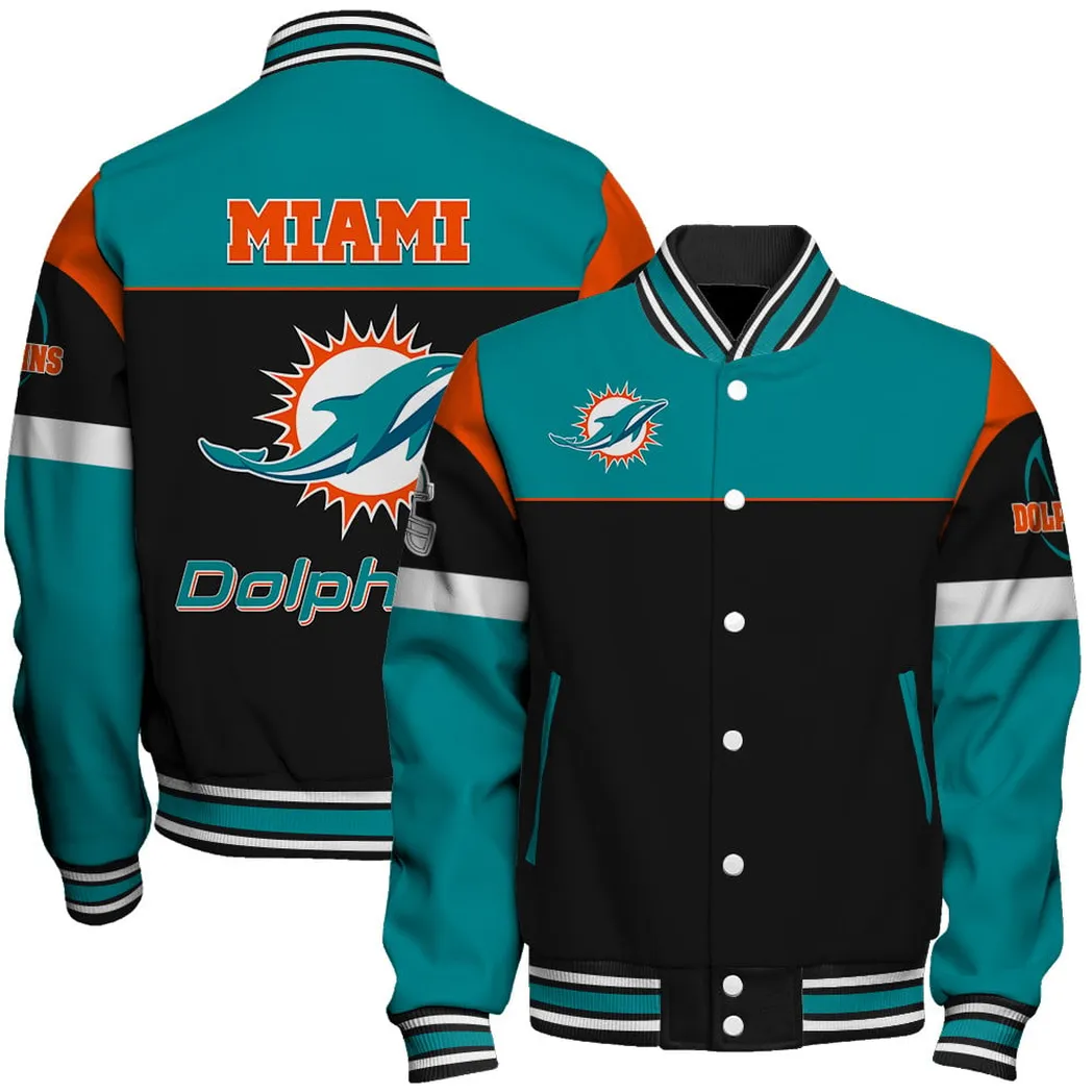 Aqua Fins Baseball Jacket, Everyday Varsity Fan Gear NFL550