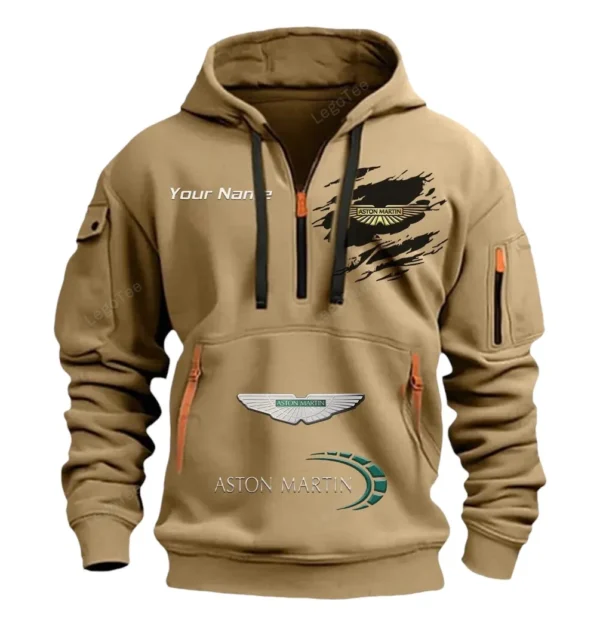 Hoodie Half Zipper Exclusive Logo Gift For Prestige Car Enthusiasts CAR113 - Khaki