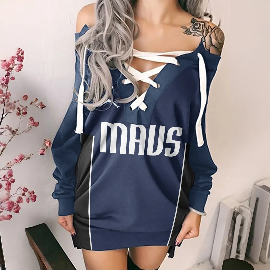 Athletic Lifestyle Crew Lace-Up Sweatshirt For Women, Bold Athletic Hoodie Dress HVN1277
