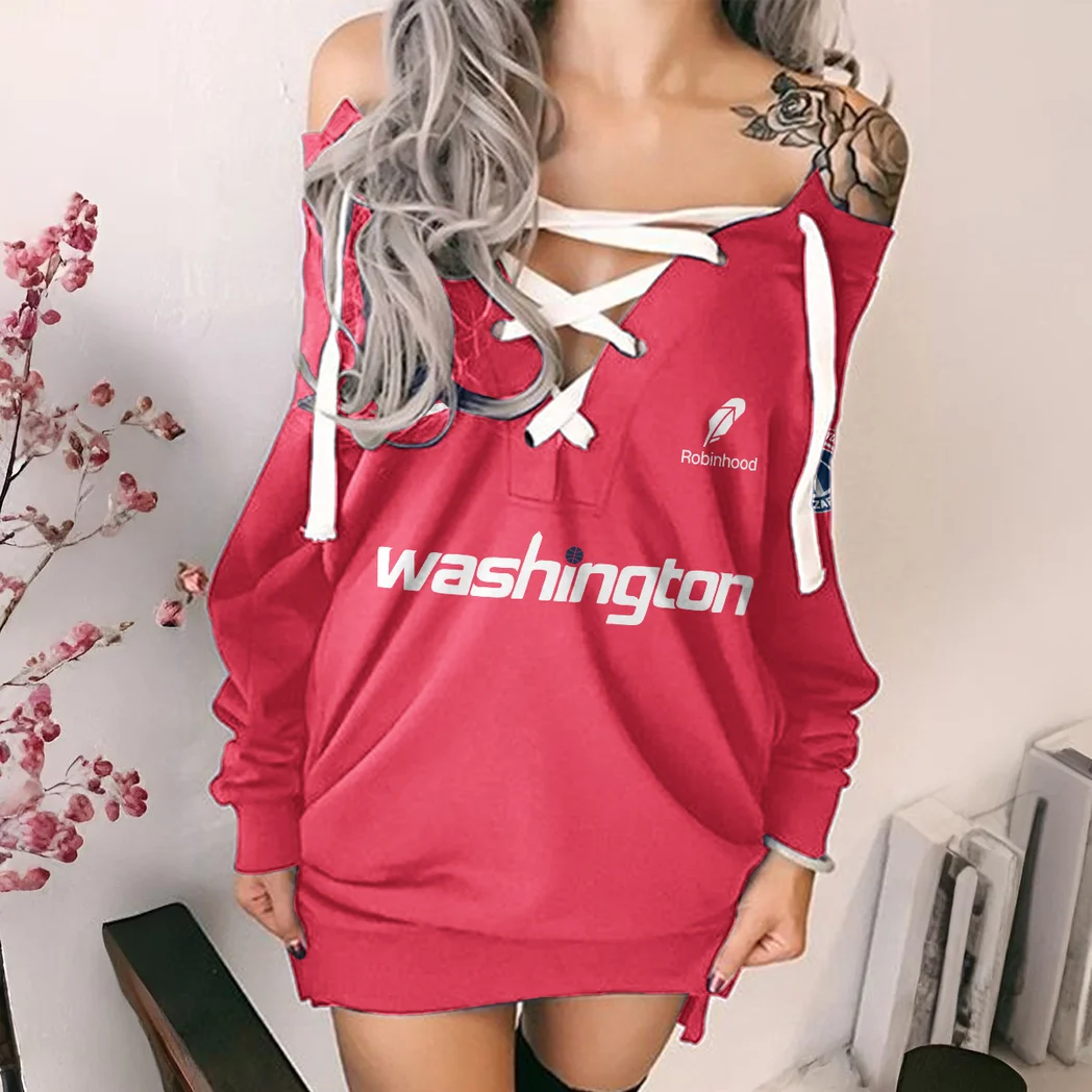 Athletic Slam Culture Lace-Up Sweatshirt For Women, Sporty Chic Hoodie Dress HVN1280