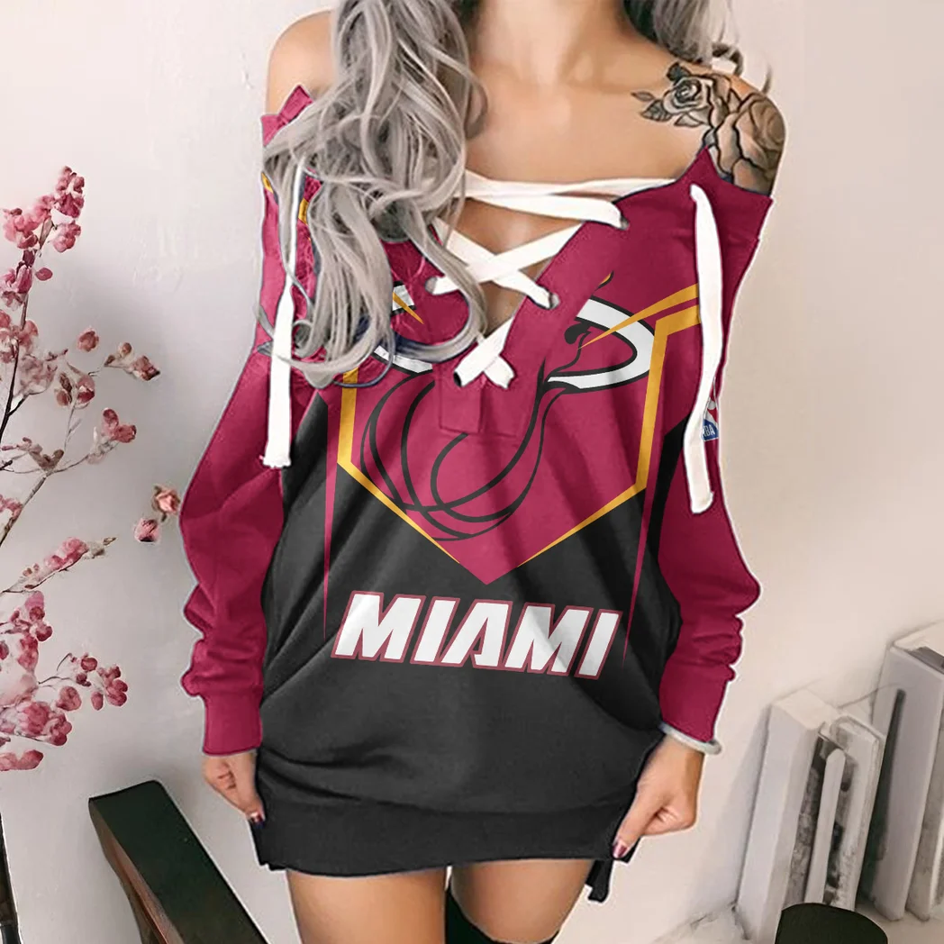 Athletic Slam Nation Lace-Up Sweatshirt For Women, Feminine Lace-Up Hoodie Dress HVN1279
