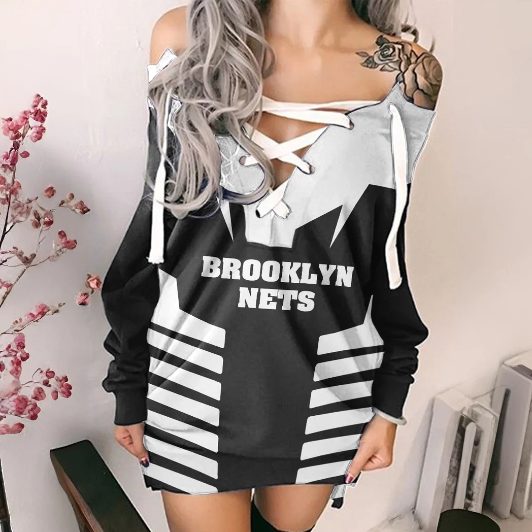 Athletic Slam Spirit Lace-Up Sweatshirt For Women, Trendy Streetwear Hoodie Dress HVN1272