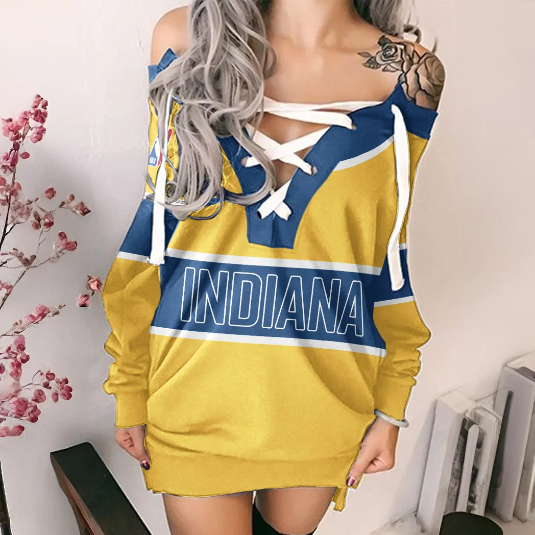 Athletic Sport Lifestyle Lace-Up Sweatshirt For Women, Chic Everyday Hoodie Dress HVN1275