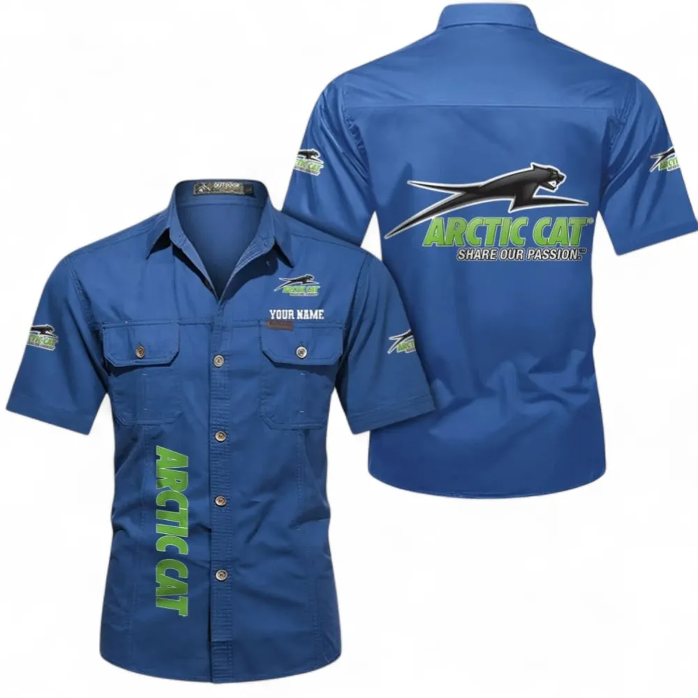 ATV Manufacturer Lightweight Cotton Short Sleeve Shirt, Custom Name CAR392 - Cowboy Blue
