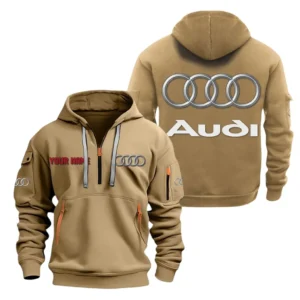 Hoodie Half Zipper Exclusive Logo Gift For Prestige Car Enthusiasts CAR200 - Khaki