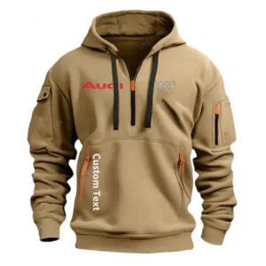 Hoodie Half Zipper Exclusive Logo Gift For High-End Auto Enthusiasts CAR112 - Khaki