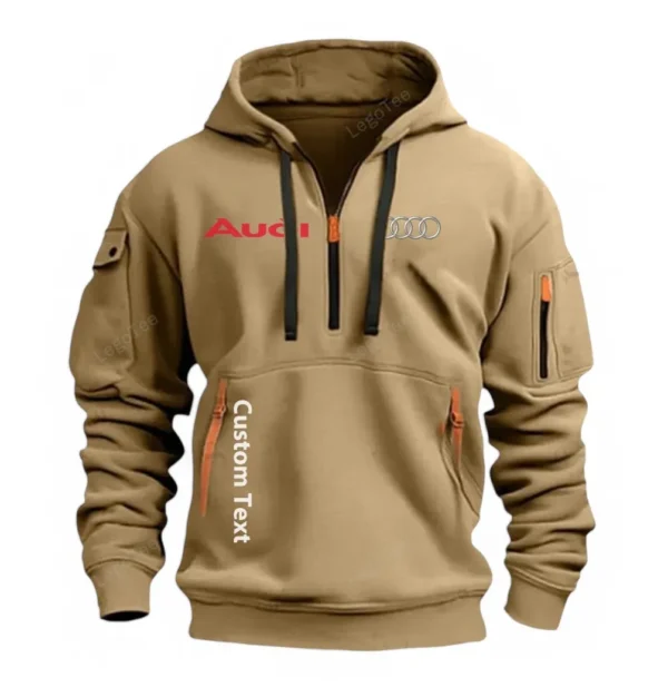 Hoodie Half Zipper Exclusive Logo Gift For High-End Auto Enthusiasts CAR112 - Khaki