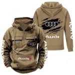 Premium Vehicle Tactical Quarter Zip Hoodie, Exclusive Logo Hoodie For Car Enthusiasts CAR122 - Khaki