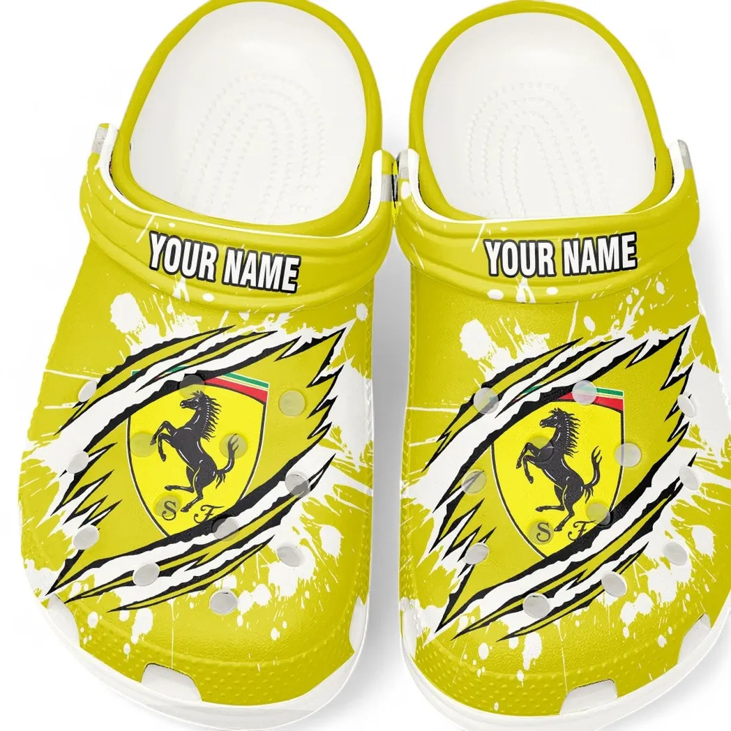 Automotive Theme Italian Supercar Clog with Full Print Design, Stylish Everyday Comfort for Car Enthusiasts CAR560 - White