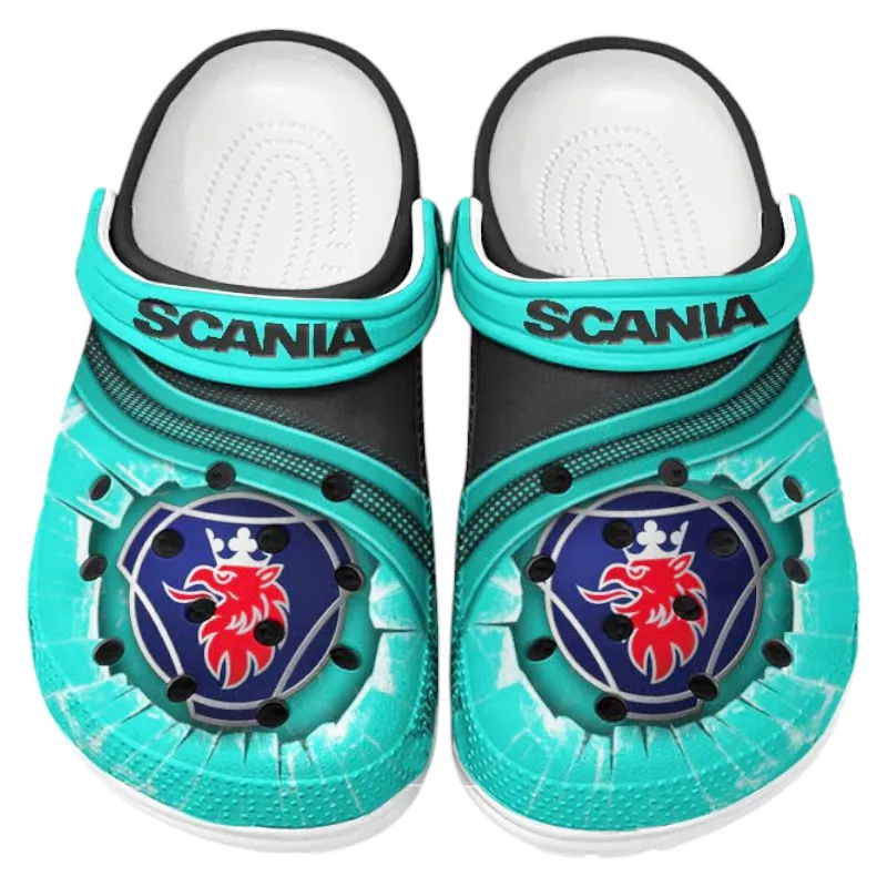 Automotive Theme Tractor-Trailer Clog with Full Print Design, Stylish Everyday Comfort for Car Enthusiasts CAR188 - Cyan