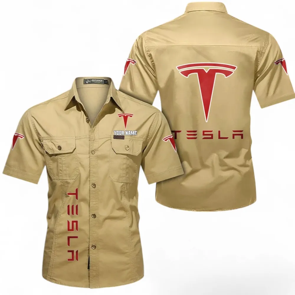 Autonomous Vehicle Men's Classic Short Sleeve Shirt, Custom Name CAR392 - Khaki