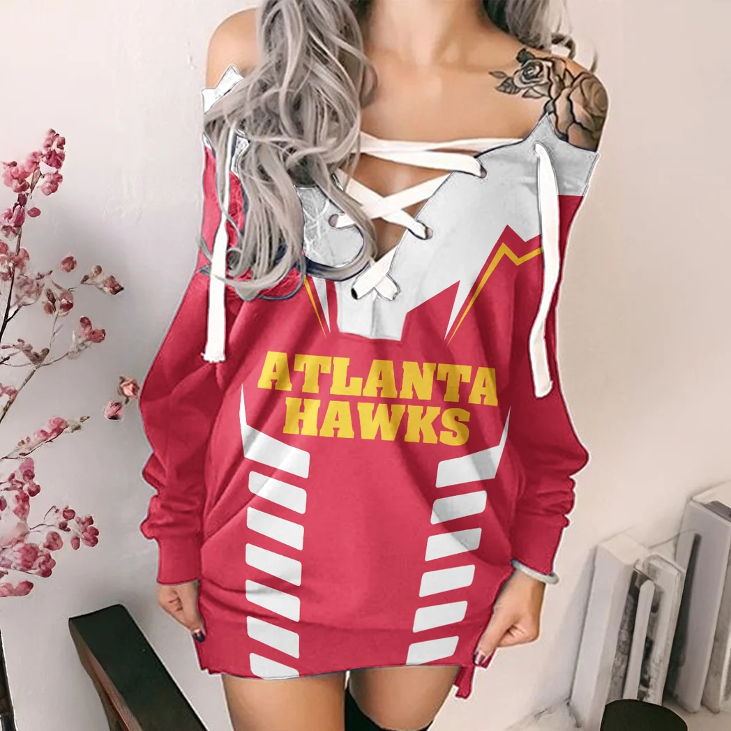 Basketball Fans Lace-Up Sweatshirt For Women, Trendy Streetwear Hoodie Dress HVN1272