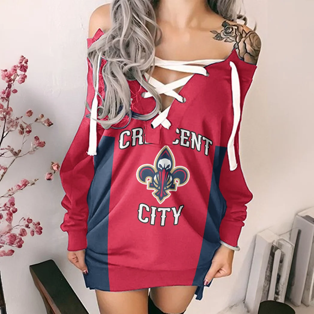 Basketball Support Family Lace-Up Sweatshirt For Women, Stylish Lace-Up Sport Top HVN1277