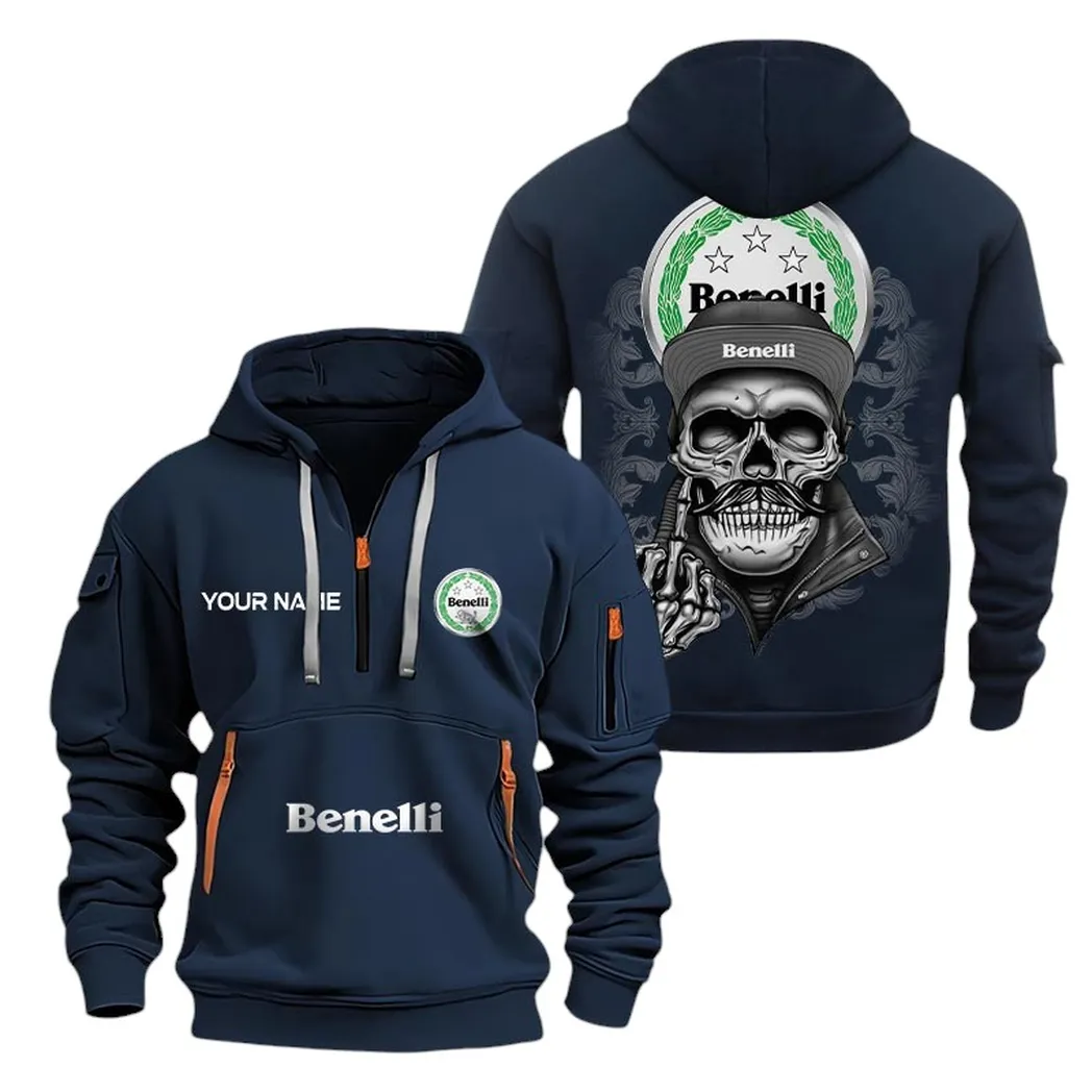 Exclusive Logo Hoodie Half Zipper For Street Bike Enthusiasts, Gift For Street Bike Fans CAR166 - Navy