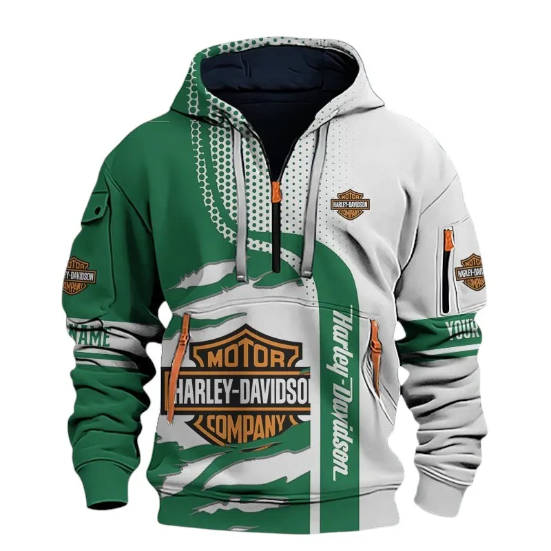 Biker Icon Hoodie Half Zip 3D, Casual Street-Ready Hoodie For Car Lovers CAR398 - Green