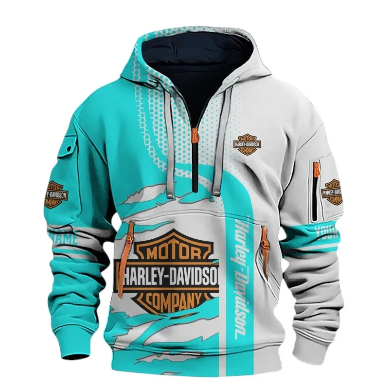 Biker Icon Hoodie Half Zip 3D, Comfortable Daily Hoodie For Car Lovers CAR398 - Cyan